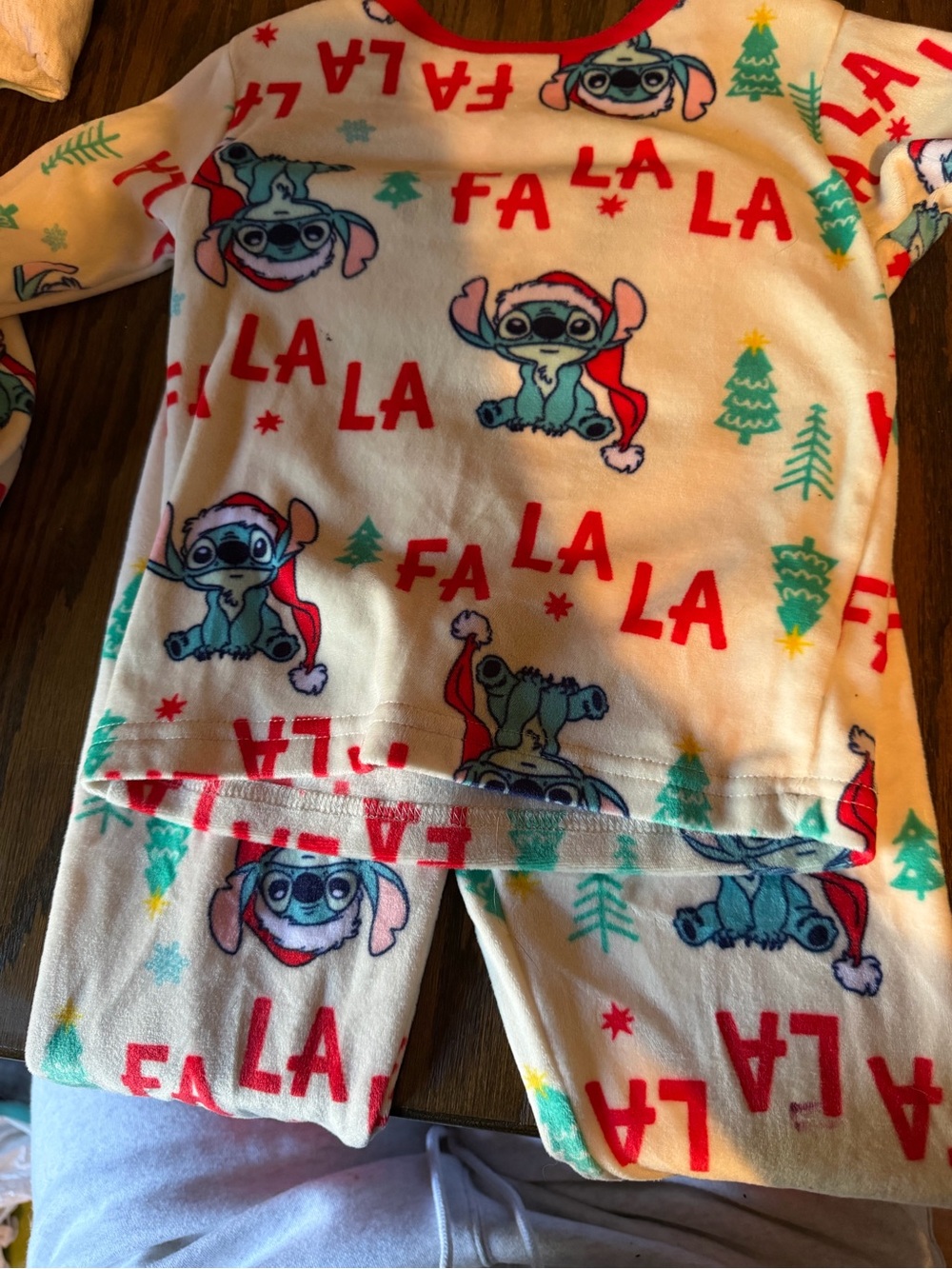 Disney Cream Holiday Stitch Pajama Set with Red & Teal Accents